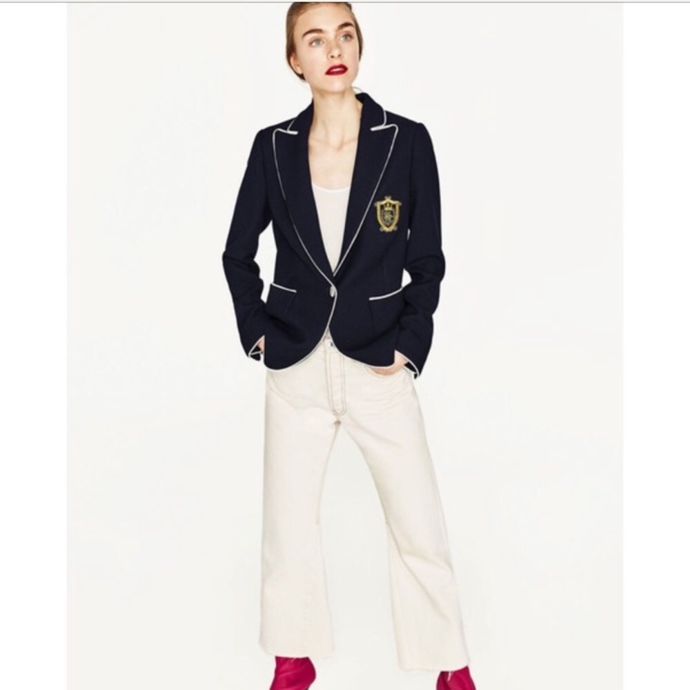 Zara navy pique jacket WITH CONTRASTING PIPING